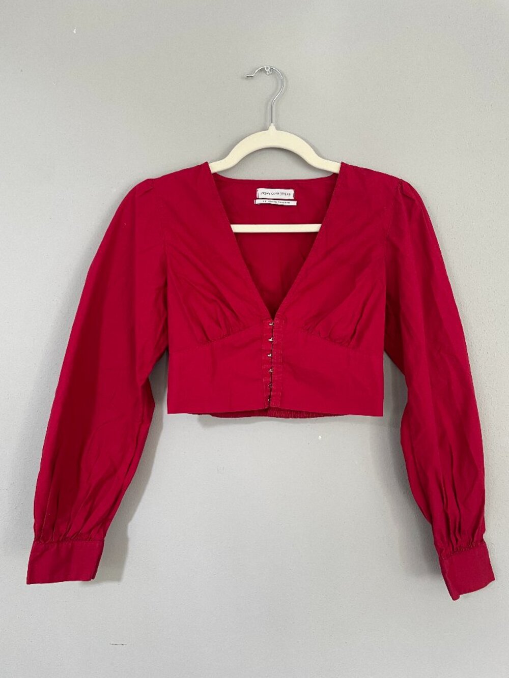 Urban Outfitters Peter Plunging Hook + Eye Crop Top, Small (S), Red